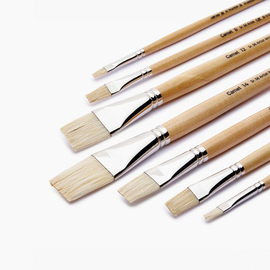 Camel White Bristle Hog Hair Long Handle Brush Set of 7