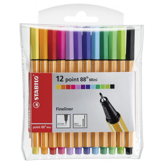 Stabilo | Point 88 | Fineliner | Mini Assorted Colors | Pack Of 12 - penpencilink