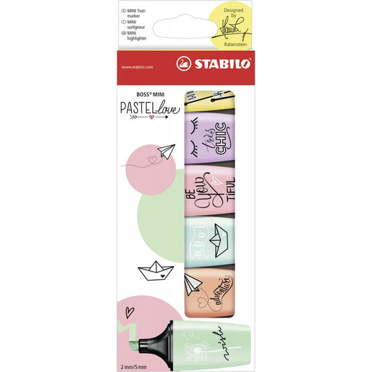 Stabilo | Boss | Mini Pastellove | Highlighter Pen | Wallet Of 6 | Assorted Colours - penpencilink