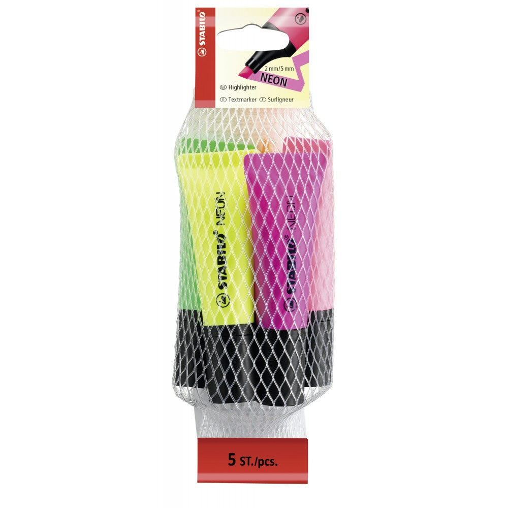 Stabilo | Neon Highlighter Pen | Mix Pack Of 5 - penpencilink