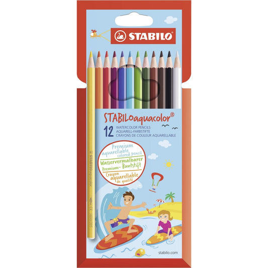 Stabilo | Aquacolor | Aquarellable Colouring Pencil | Wallet Of 12 Assorted Colours - penpencilink