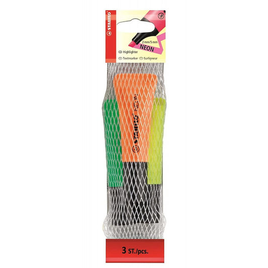 Stabilo | Neon Highlighter Pen | Pack Of 3 | Yellow, Green, Orange - penpencilink