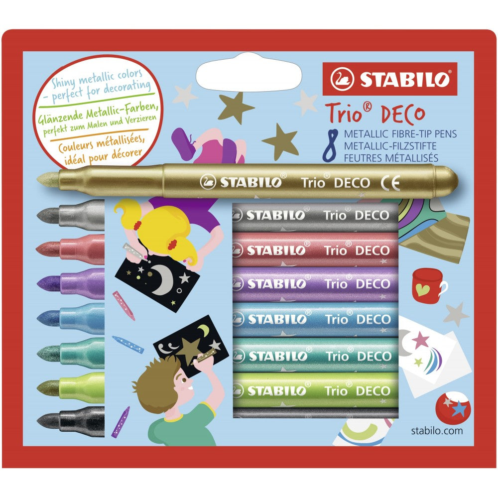 Stabilo | Trio Deco | Metallic | Felt Tip Pen | Pack Of 8 - penpencilink