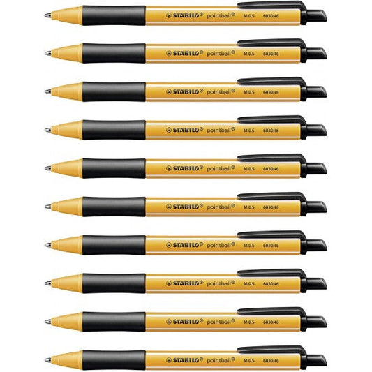 Stabilo | Pointball | Ballpoint Pen | Black | Pack Of 10 - penpencilink