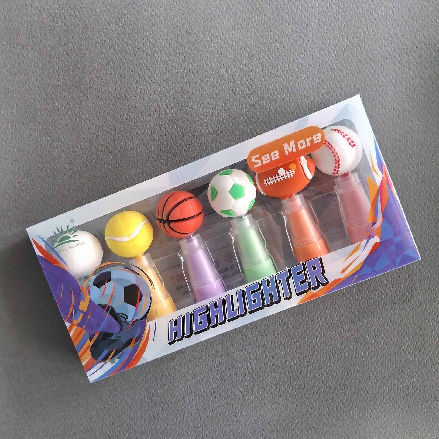 Fancy Sports Ball Shaped Highlighter Set of 6 (MD-341)