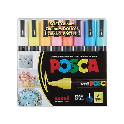 Uni Ball Posca Marker Soft Colours PC-3M Set of 8