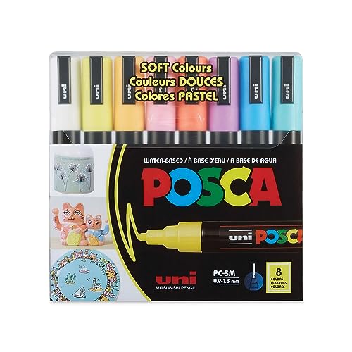Uni Ball Posca Marker Soft Colours PC-3M Set of 8