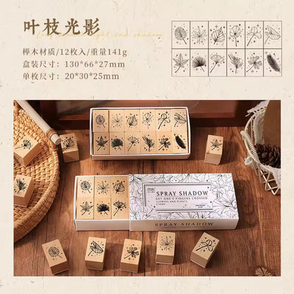ZABC Vintage Flower and Plants Wooden Stamp RZNH-4