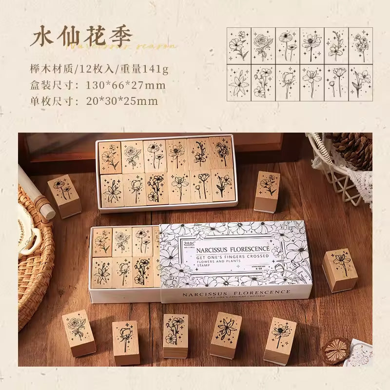 ZABC Vintage Flower and Plants Wooden Stamp RZNH-4
