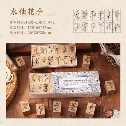ZABC Vintage Flower and Plants Wooden Stamp RZNH-4