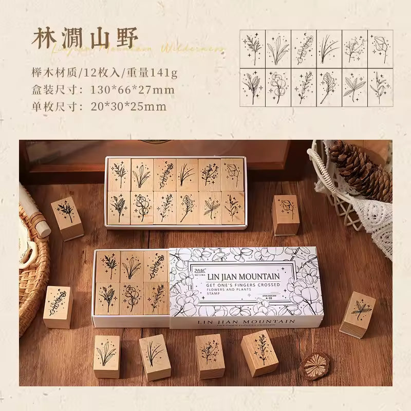ZABC Vintage Flower and Plants Wooden Stamp RZNH-4