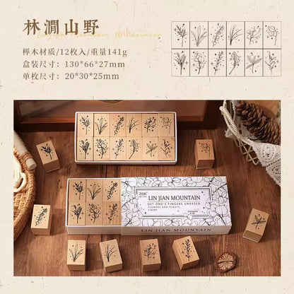 ZABC Vintage Flower and Plants Wooden Stamp RZNH-4
