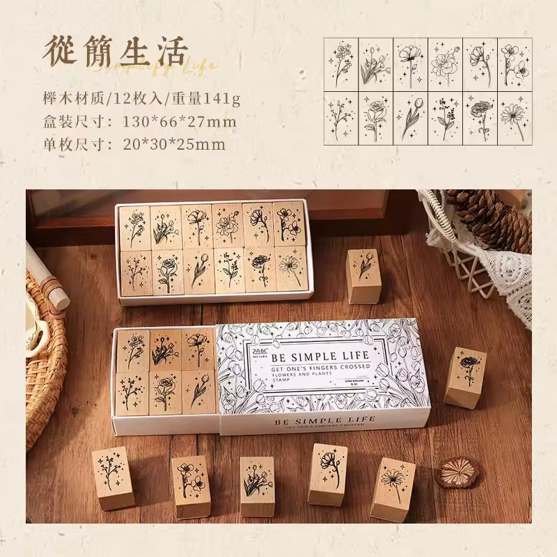 ZABC Vintage Flower and Plants Wooden Stamp RZNH-4