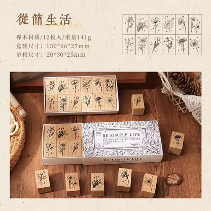 ZABC Vintage Flower and Plants Wooden Stamp RZNH-4