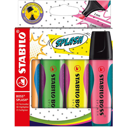 Stabilo | Boss Splash | Highlighter | Wallet of 4 | Assorted Colours