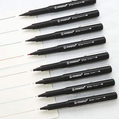 Stabilo | dr!ver Series | Premium Fineliner & Felt Tip | 32 Pens | Black, Blue, Red, Green
