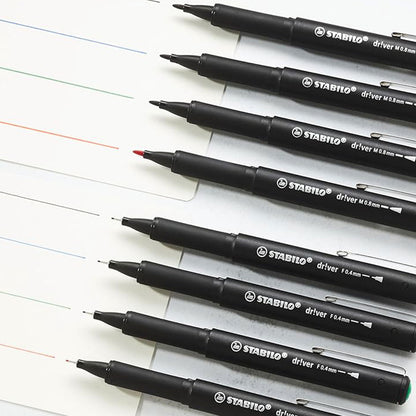 Stabilo | dr!ver Series | Premium Fineliner & Felt Tip | 32 Pens | Black, Blue, Red, Green