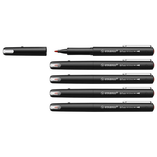 Stabilo | dr!ver Series | Premium Fineliner | Medium | Pack of 5 | Red