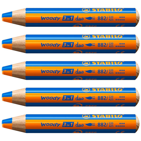 Stabilo | Multi-Talented Pencil | Woody 3 In 1 Duo | Orange/Blue | Pack of 5