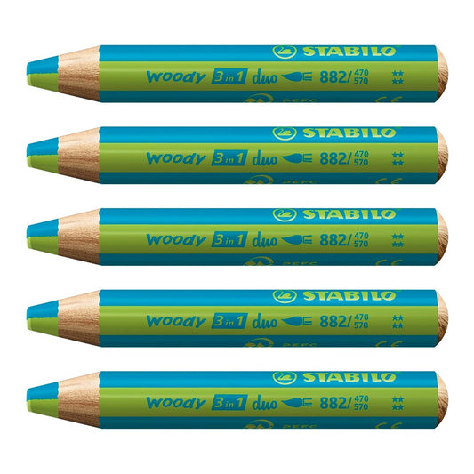 Stabilo | Multi-Talented Pencil | Woody 3 In 1 Duo | Turquoise/Light | Pack of 5