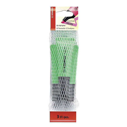 Stabilo | Neon Highlighter Pen | Green Pack Of 3 - penpencilink