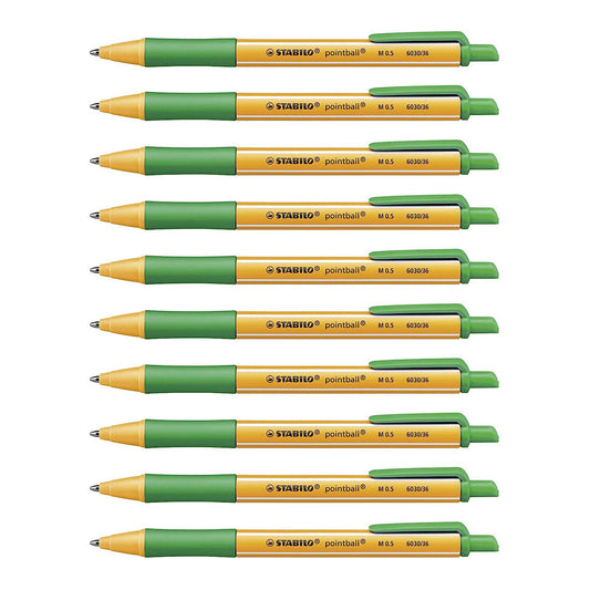 Stabilo | Pointball | Ballpoint Pen | Green | Pack Of 10