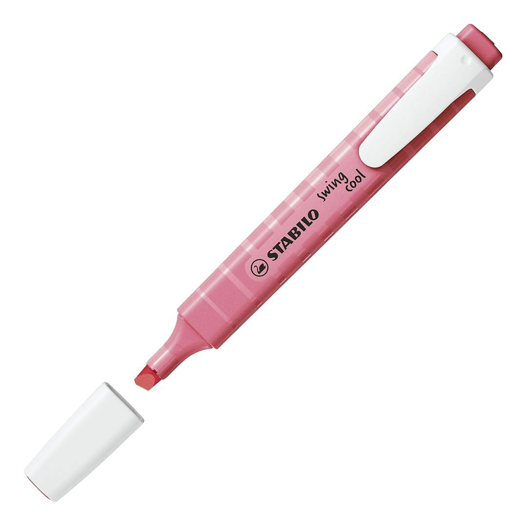 Stabilo | Swing Cool | Highlighter Pen | Pack of 4 | Cherry Blossom Pink, Dash of Lime, Cloudy Blue, Mellow Coral Red