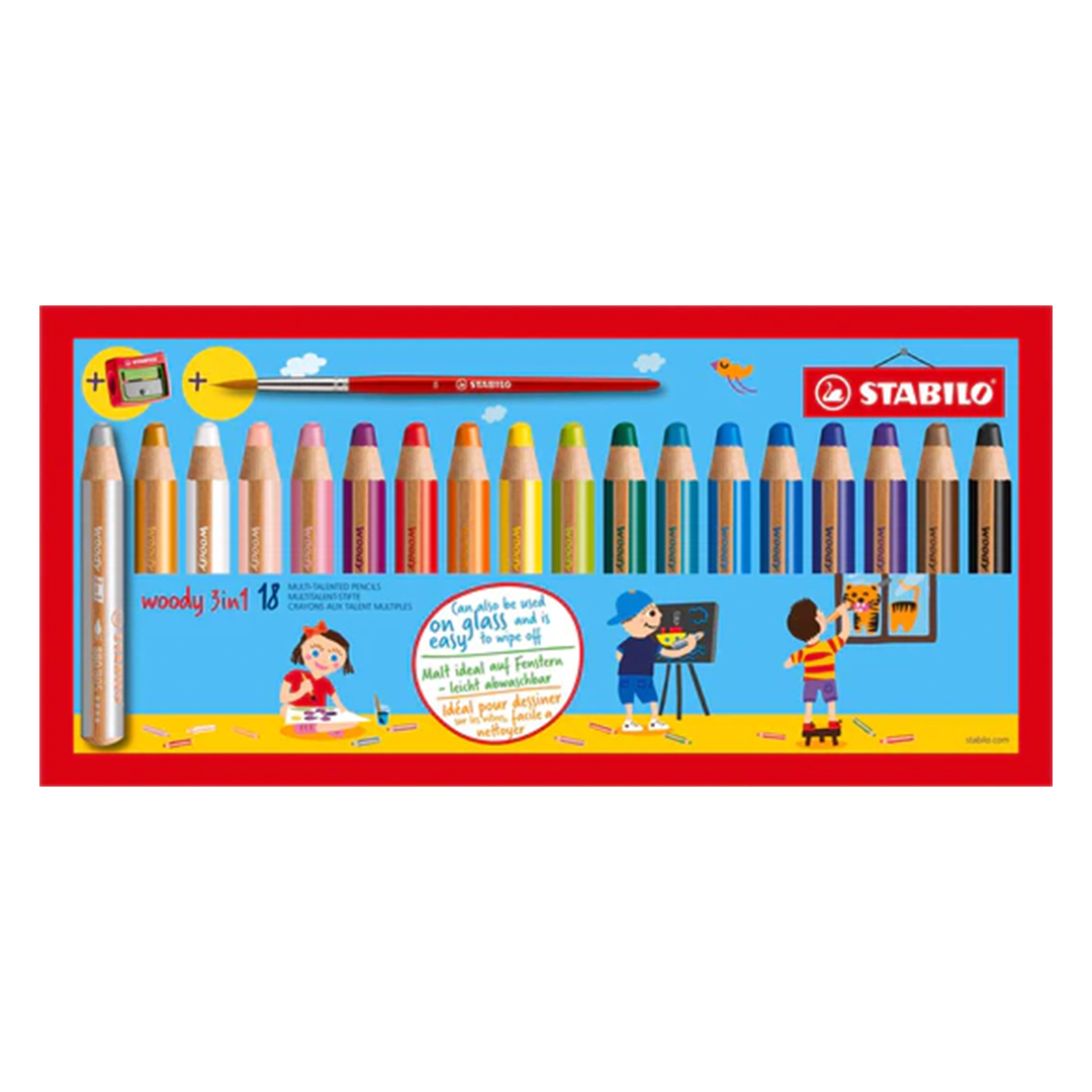 Stabilo | Woody 3 In 1 | Colour Pencil | Wallet Of 18 Assorted Colours